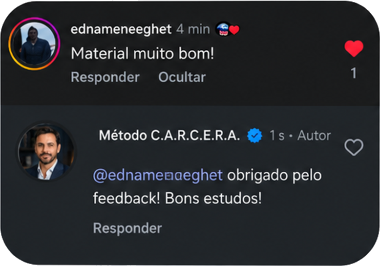 Comentário de aluna no Instagram dizendo material muito bom.